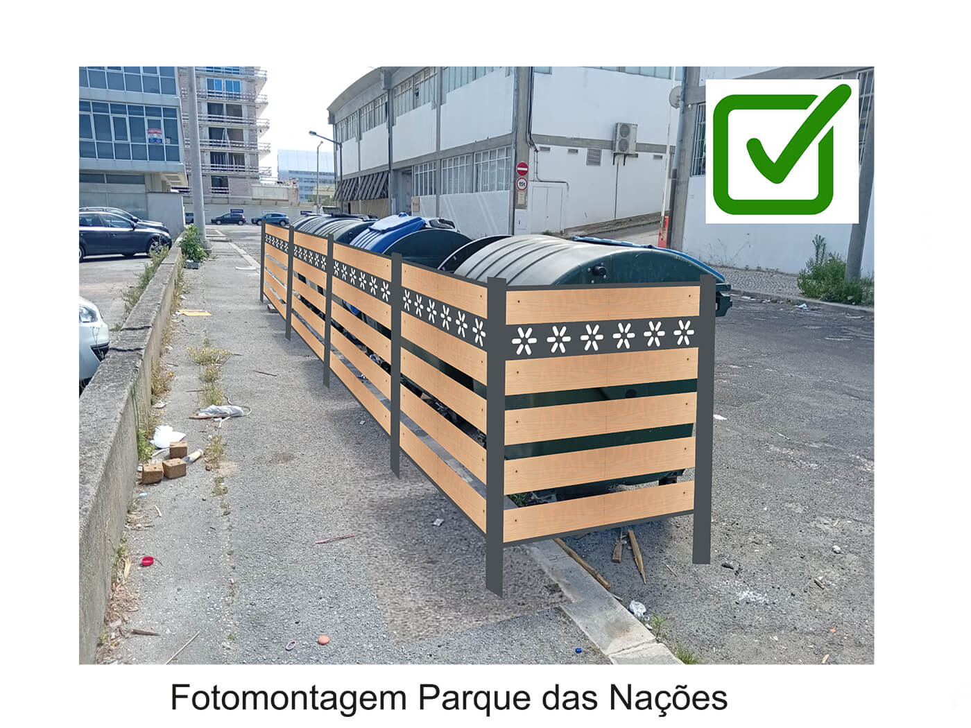 Divisórias tapume para contentores do lixo e eco pontos